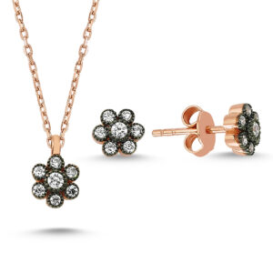 Elmas Montürlü Gümüş Kolye Küpe 2'li Miniset MY001003