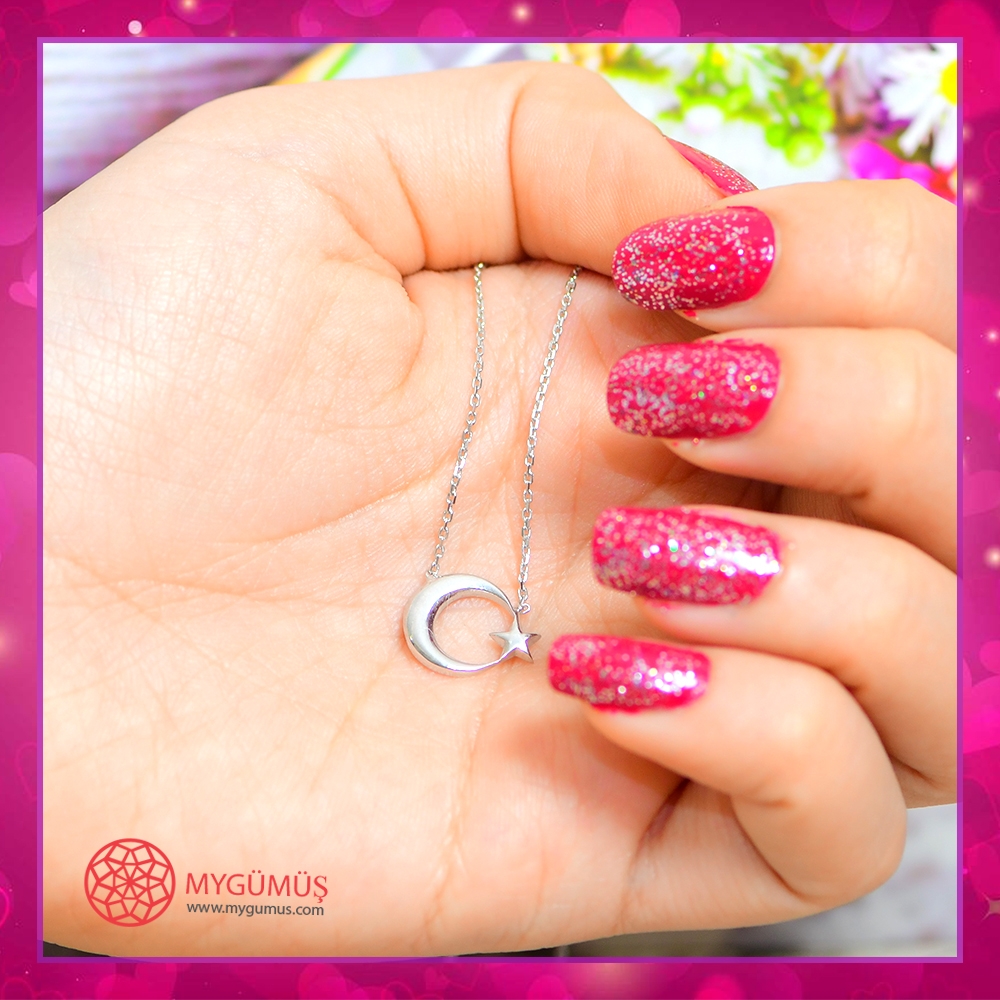 Ay Yıldız Gümüş Kolye MY100055