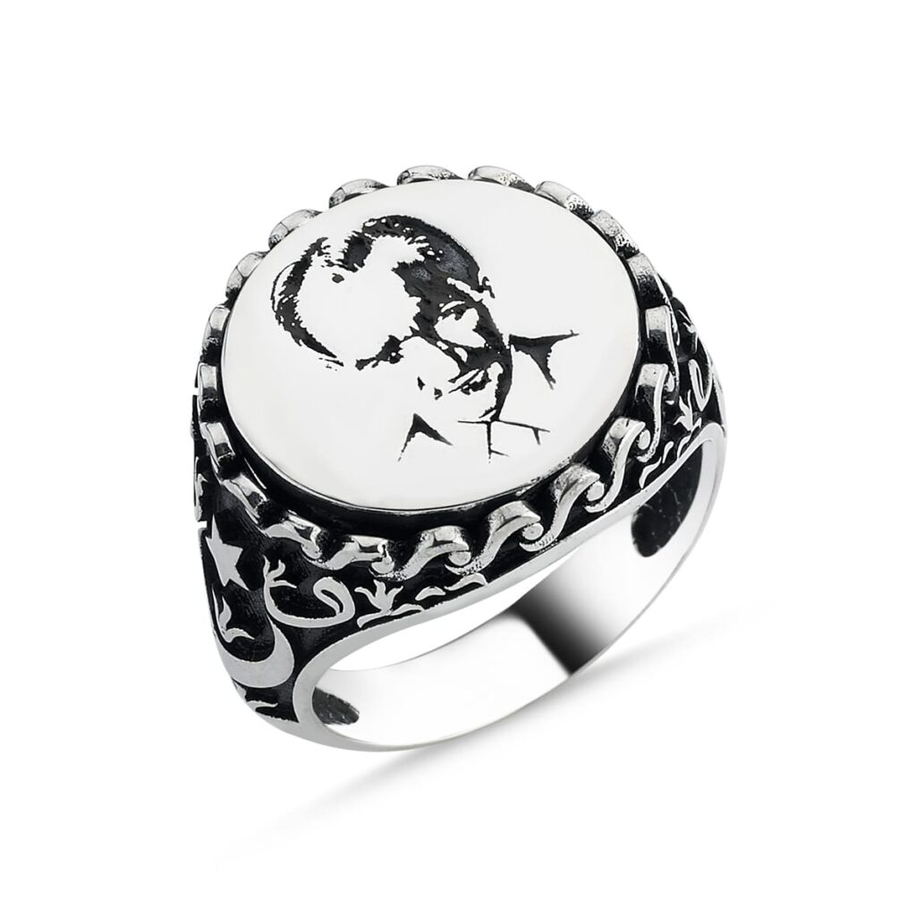 Atatürk İşlemeli Erkek Gümüş Yüzük MY101979