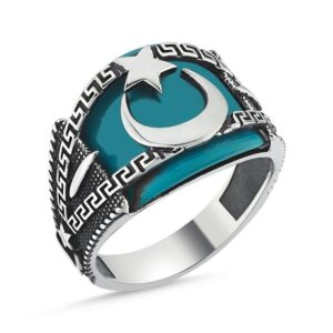 Teşkilat Ayyıldız Firuze Taşlı Erkek Gümüş Yüzük MY101814