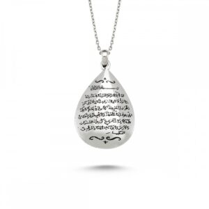 Ayet-El Kürsi Yazılı Damla Gümüş Kolye MY0100122