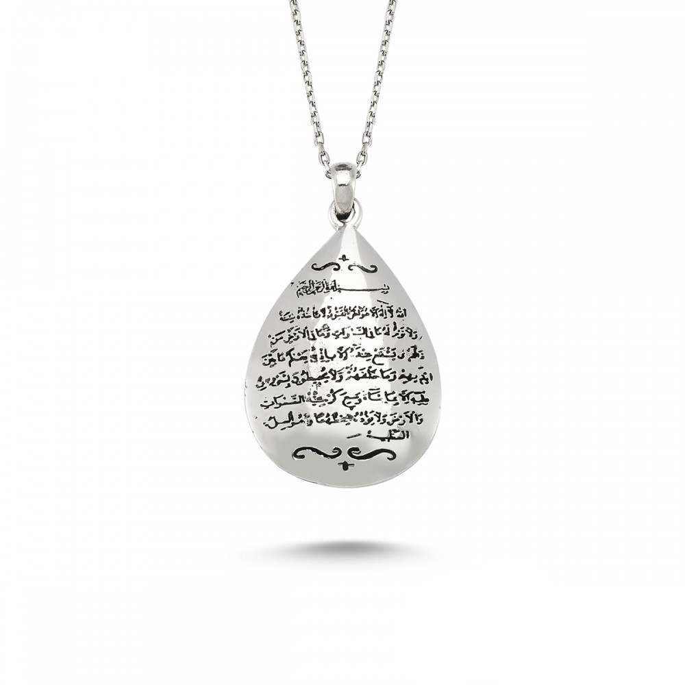 Ayet-El Kürsi Yazılı Damla Gümüş Kolye MY0100122