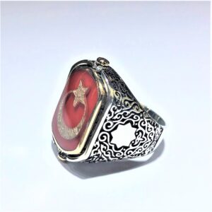 Teşkilat Çift Taraflı Ay Yıldız Erkek Gümüş Yüzük MY102347