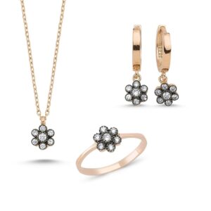 Elmas Montür Çiçek Üçlüset Kolye Küpe Yüzük MY111107