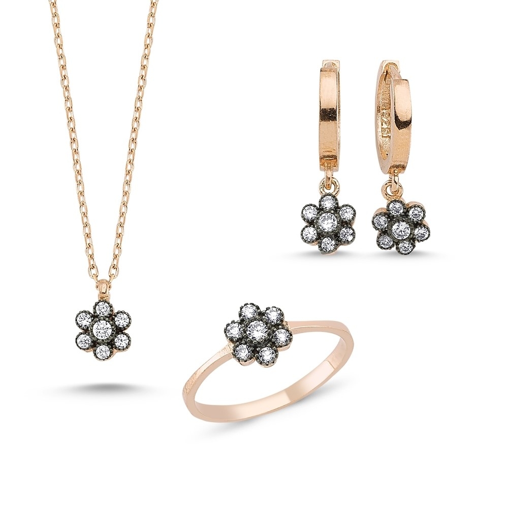 Elmas Montür Çiçek Üçlüset Kolye Küpe Yüzük MY111107