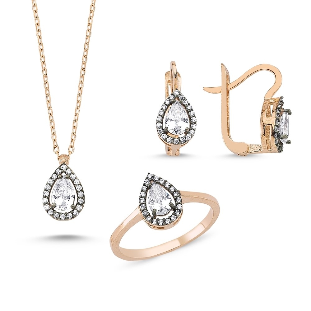 Elmas Montür Damla Üçlüset Kolye Küpe Yüzük MY0101106