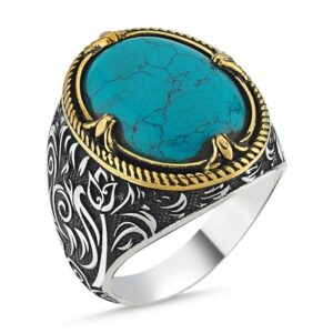 Firuze Taşlı Erkek Gümüş Yüzük MY101822