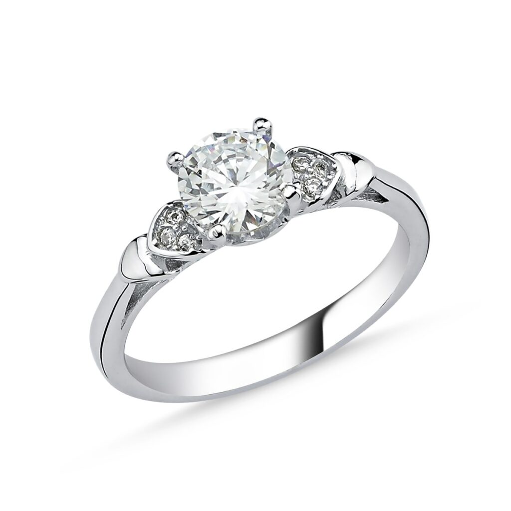 Kalp Motifli  Gümüş Tektaş Yüzük MY10016