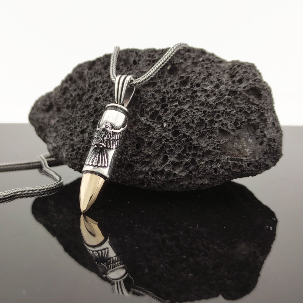 Kartal Motifli Mermi Erkek Gümüş Kolye MY102560