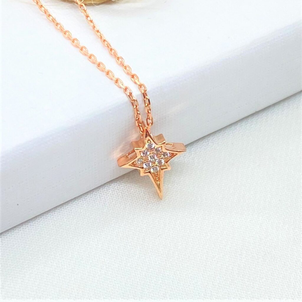 Minimal Taşlı Kutup Yıldızı Gümüş Kolye MY102452