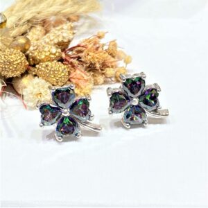 Mistik Topaz Taşlı Yonca Gümüş Küpe MY102542