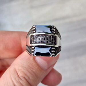 Siyah Baget Taşlı Erkek Gümüş Yüzük MY102075