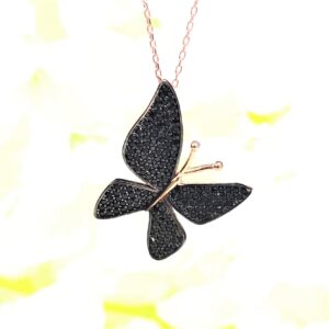 Siyah Çoktaşlı Kelebek Gümüş Kolye MY000103