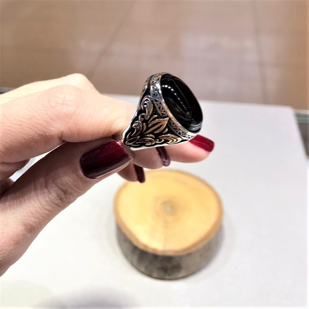 Siyah Taşlı Erkek Gümüş Yüzük MY102224