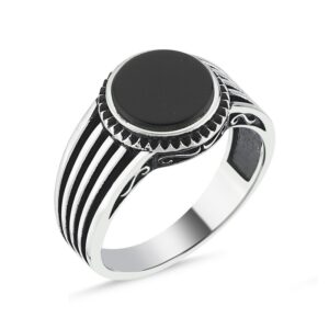 Siyah Taşlı Erkek Gümüş Yüzük MY101808
