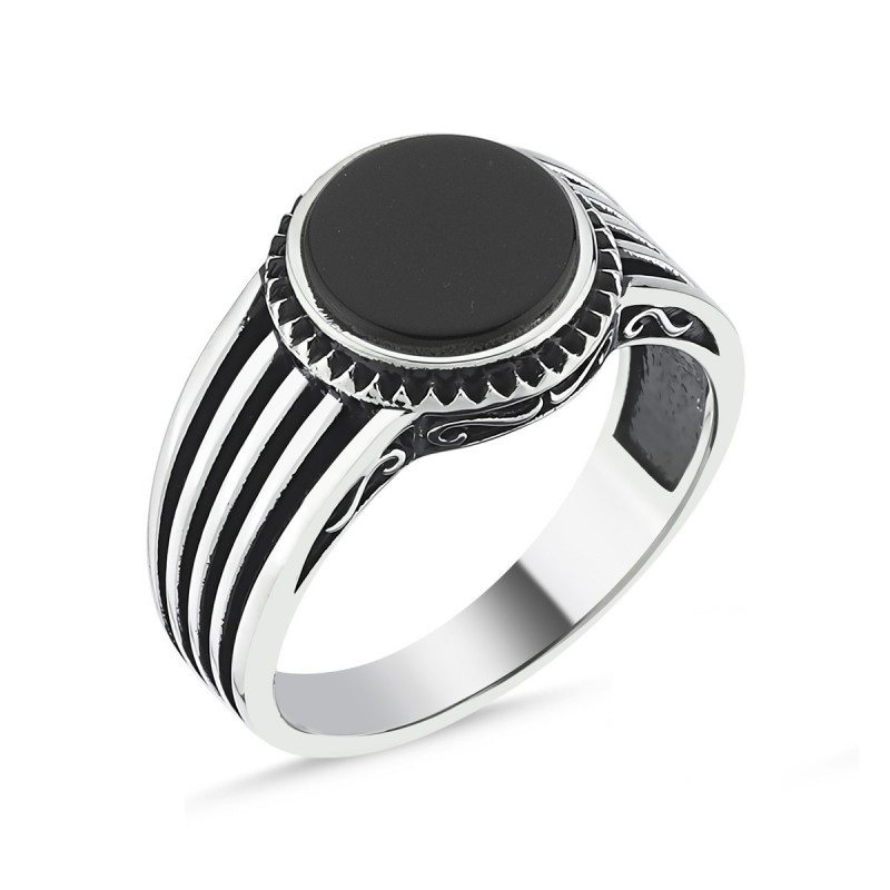 Siyah Taşlı Erkek Gümüş Yüzük MY101808