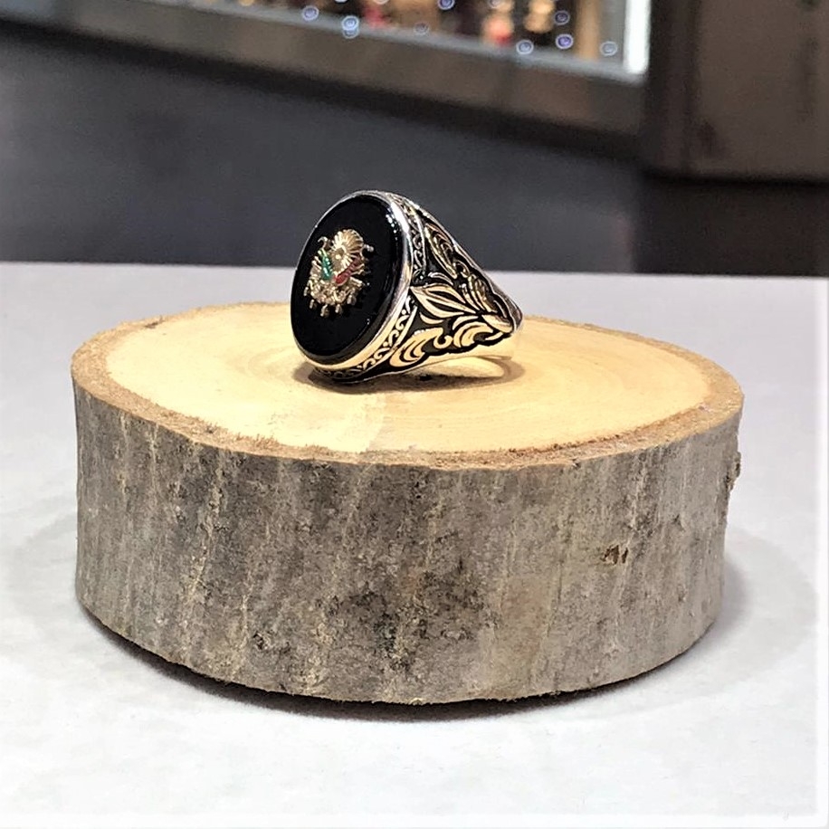 Siyah Taşlı Osmanlı Armalı Erkek Gümüş Yüzük MY102219 - Görsel 4