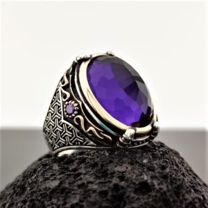 Tasarım Ametist Taşlı Gümüş Erkek Yüzük MY102495