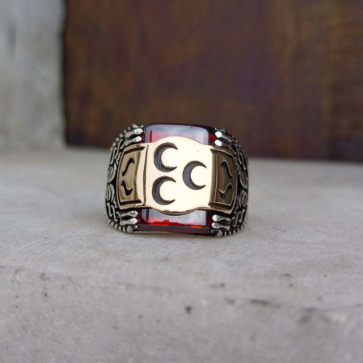 Üç Hilal Erkek Gümüş Yüzük MY101959