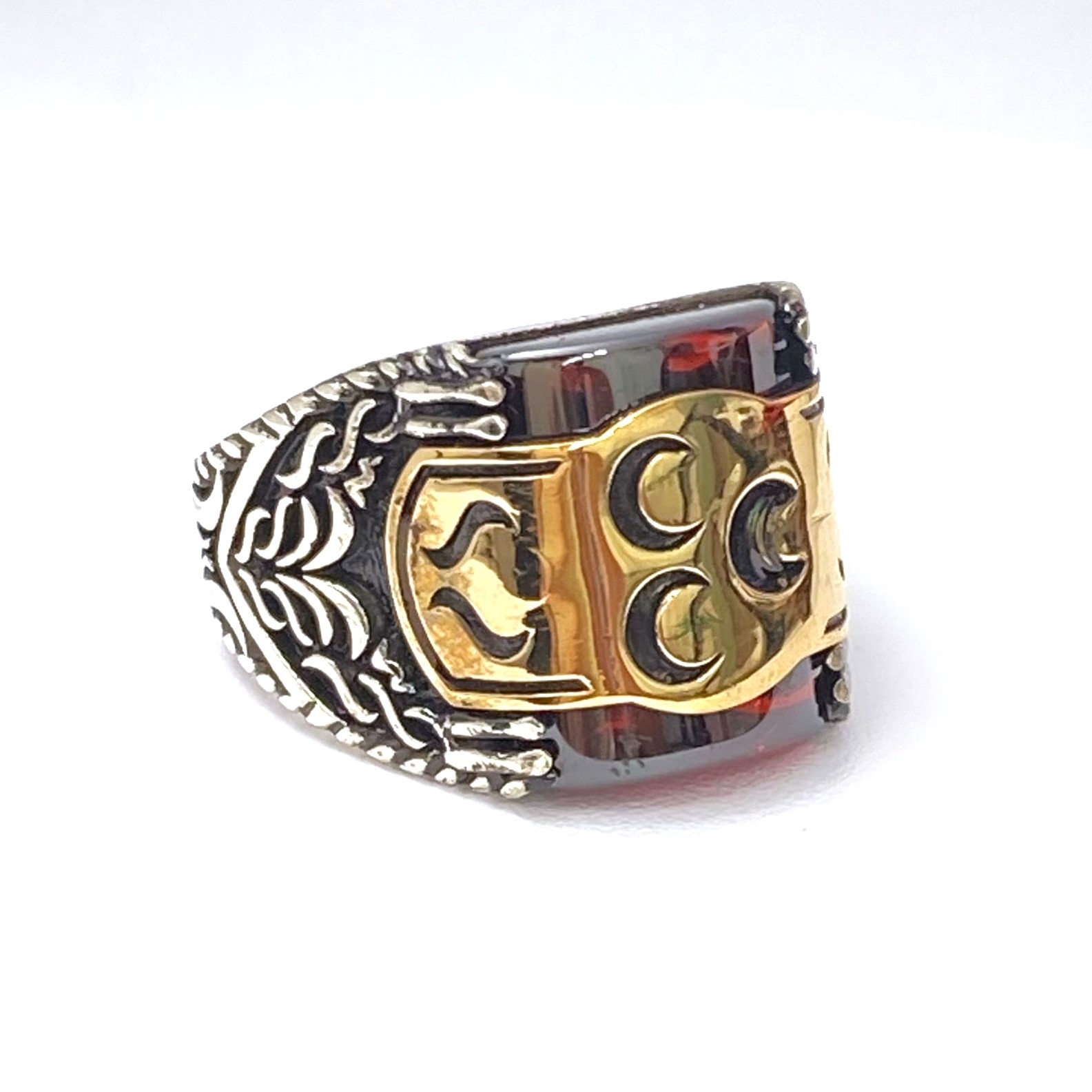 Üç Hilal Erkek Gümüş Yüzük MY101959 - Görsel 5