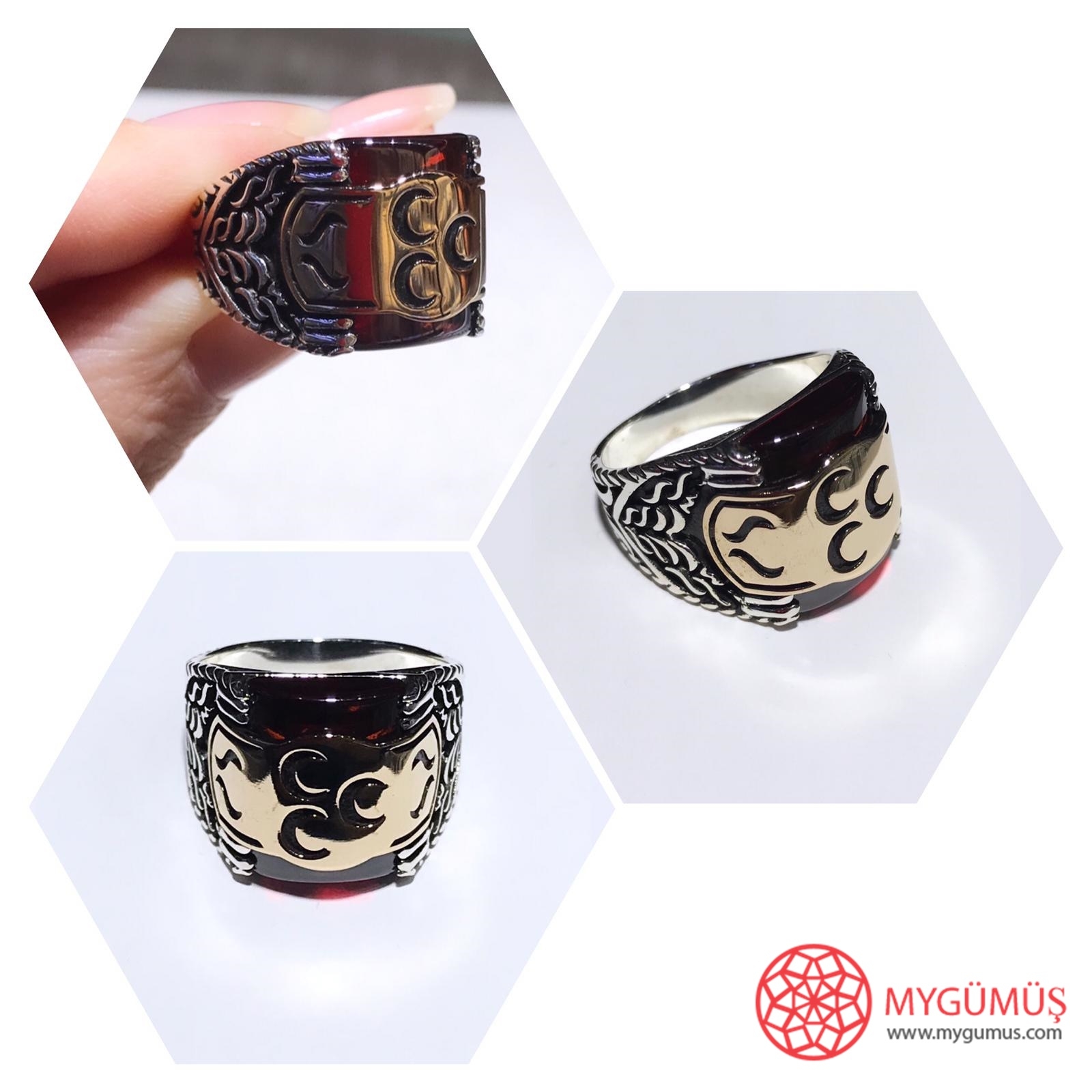 Üç Hilal Erkek Gümüş Yüzük MY101959 - Görsel 4