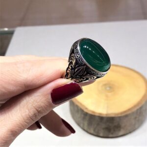 Yeşil Akik Taşlı Erkek Gümüş Yüzük MY102223