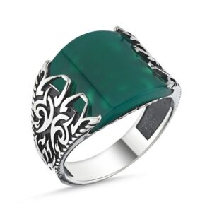Yeşil Akik Taşlı Erkek Gümüş Yüzük MY101819