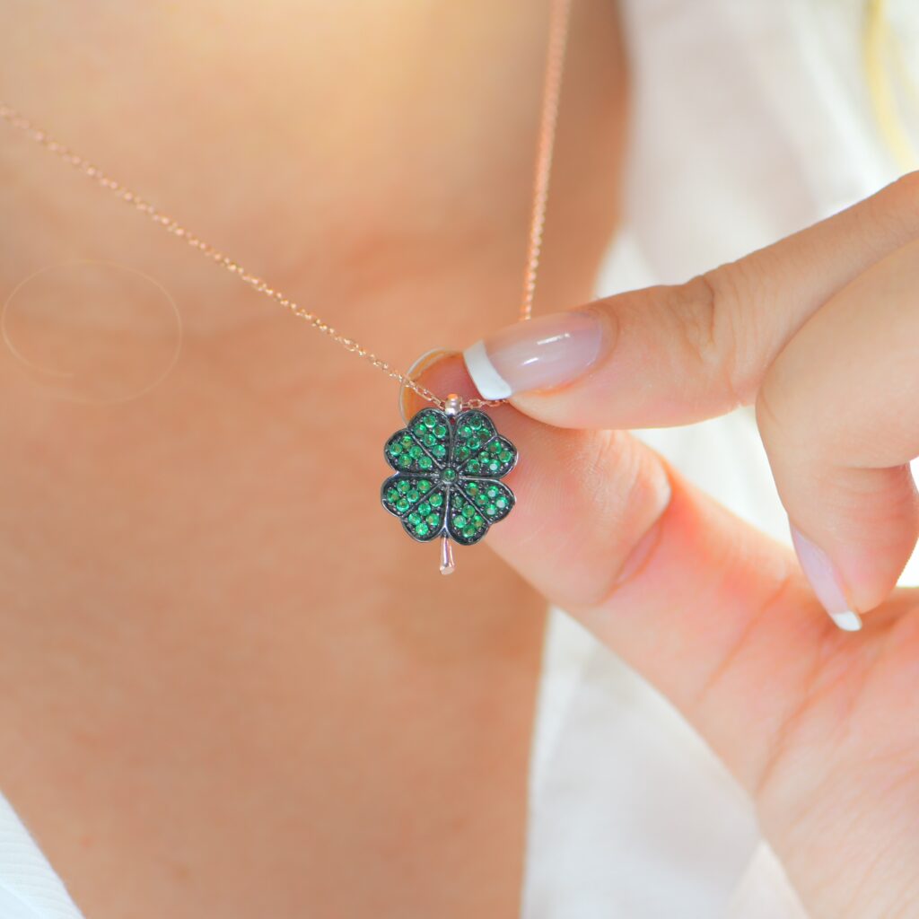 Yeşil Dört Yapraklı Yonca Gümüş Kolye MY101367