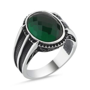 Yeşil Faset Erkek Gümüş Yüzük MY101810