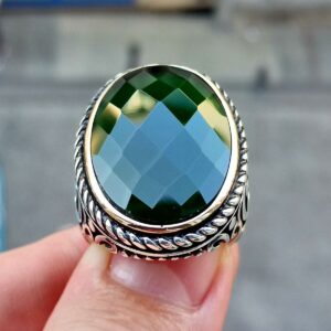 Yeşil Faset Taşlı Erkek Gümüş Yüzük MY102288