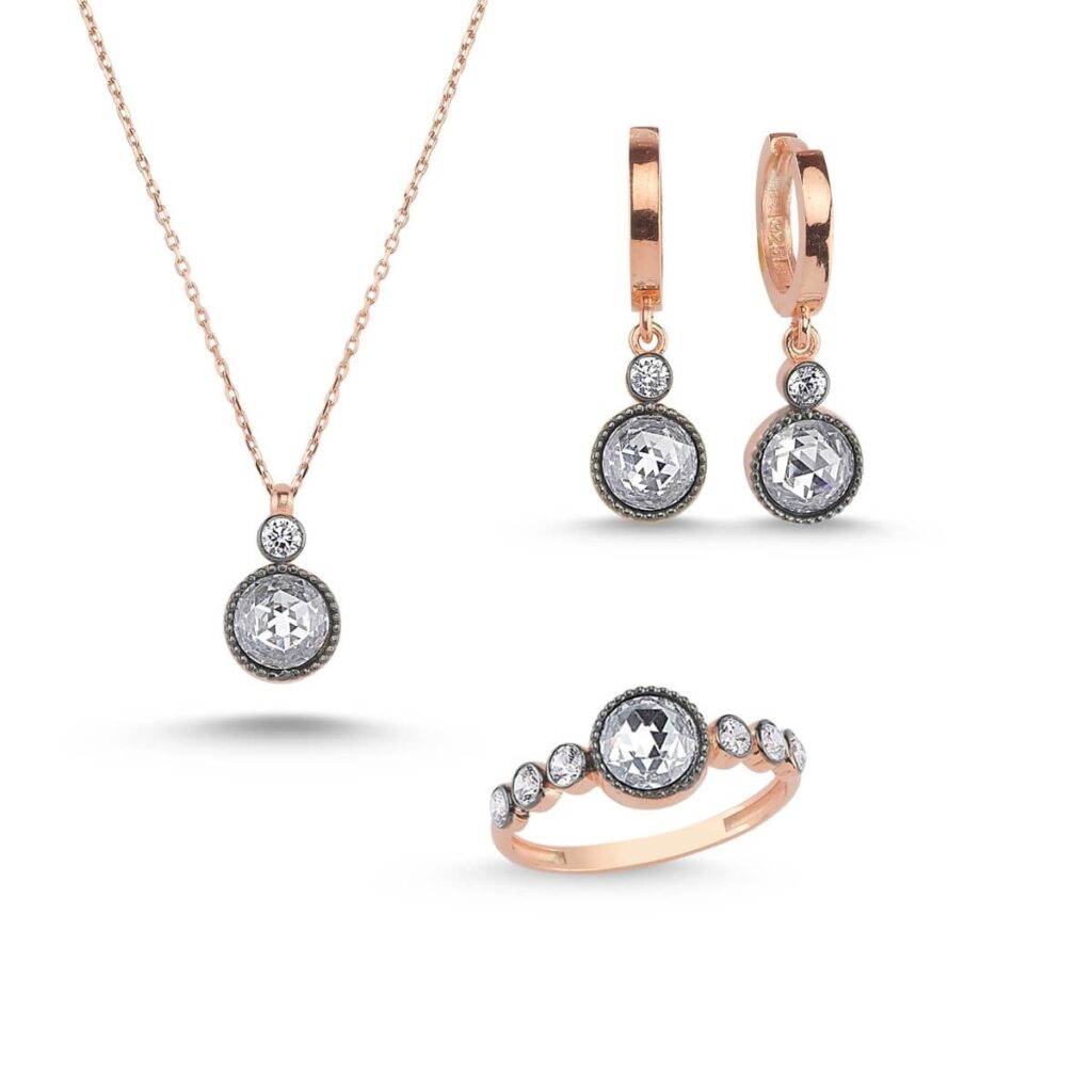 Yuvarlak Elmas Montür Gümüş Set MY003006