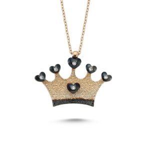 Zirkon Taşlı Cimarlı Gümüş Taç Kolye MY0301052