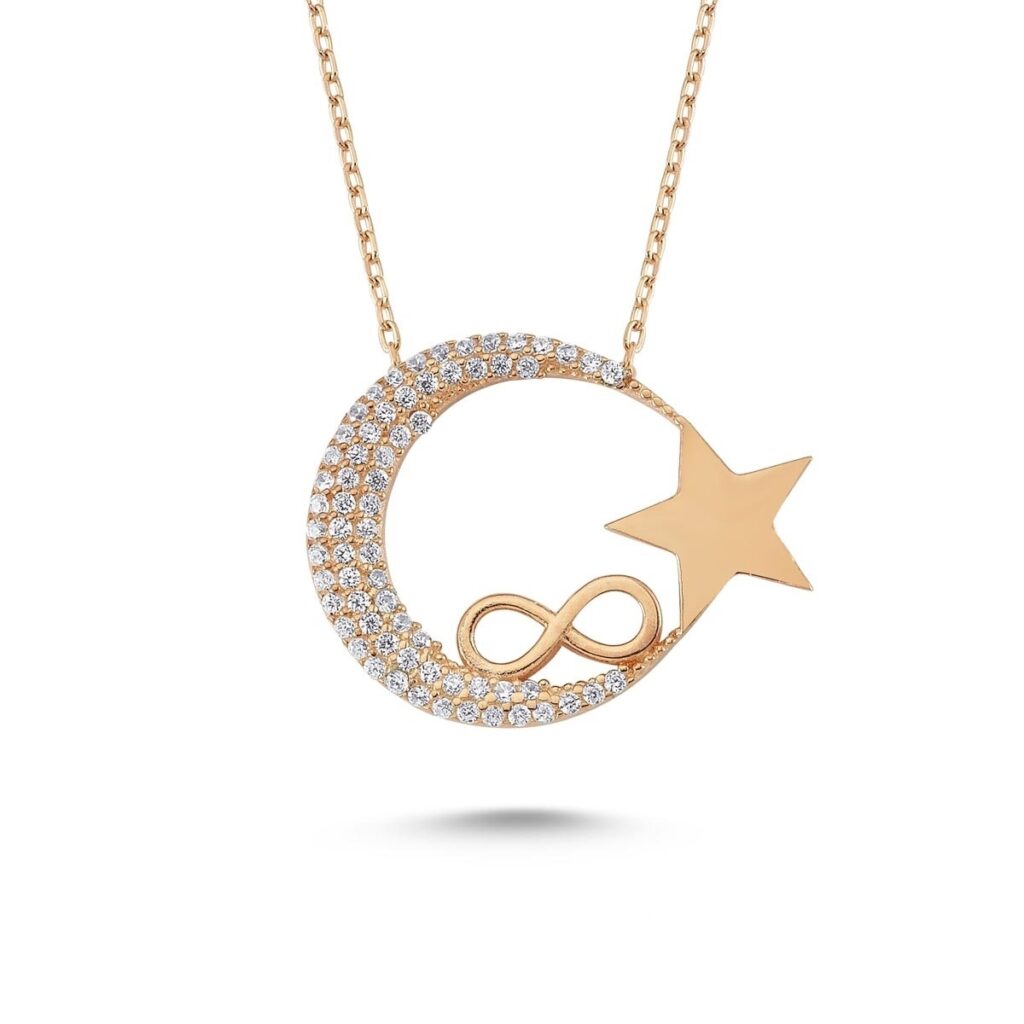 Sonsuzluk İşlemeli Ay Yıldız Gümüş Kolye MY0301010R