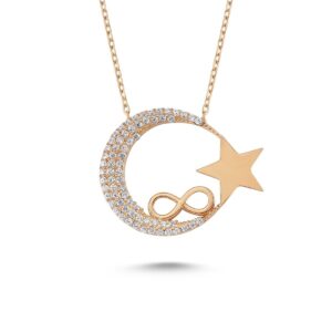 Sonsuzluk İşlemeli Ay Yıldız Gümüş Kolye MY0301010R