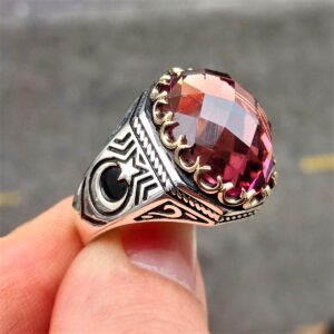 Zultanit Taşlı La Galibe İllallah Yazılı Ay Yıldız Erkek Gümüş Yüzük MY102237