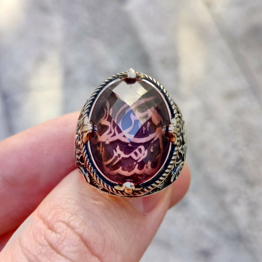 Zultanit Taşlı Osmanlıca Hat Yazı İsme Özel Gümüş Yüzük MY101960